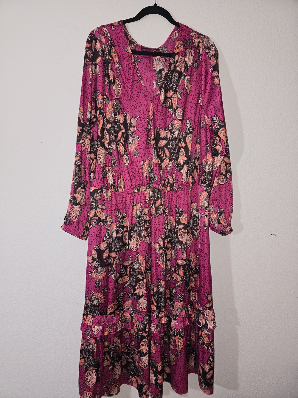 Lane Bryant Fuchsia Floral Long Sleeve Midi Dress